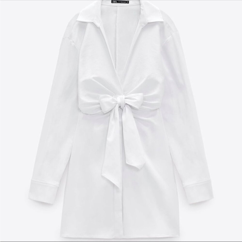 Zara Poplin Shirt Dress with Front Knot - Excellent Condition 🤩